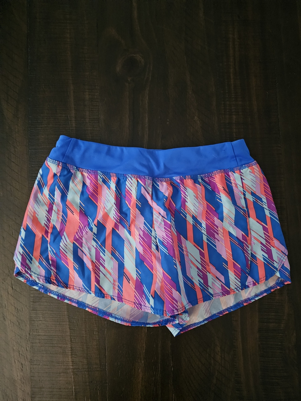 Athletic Works Girls' Blue and Pink Patterned Athletic Shorts